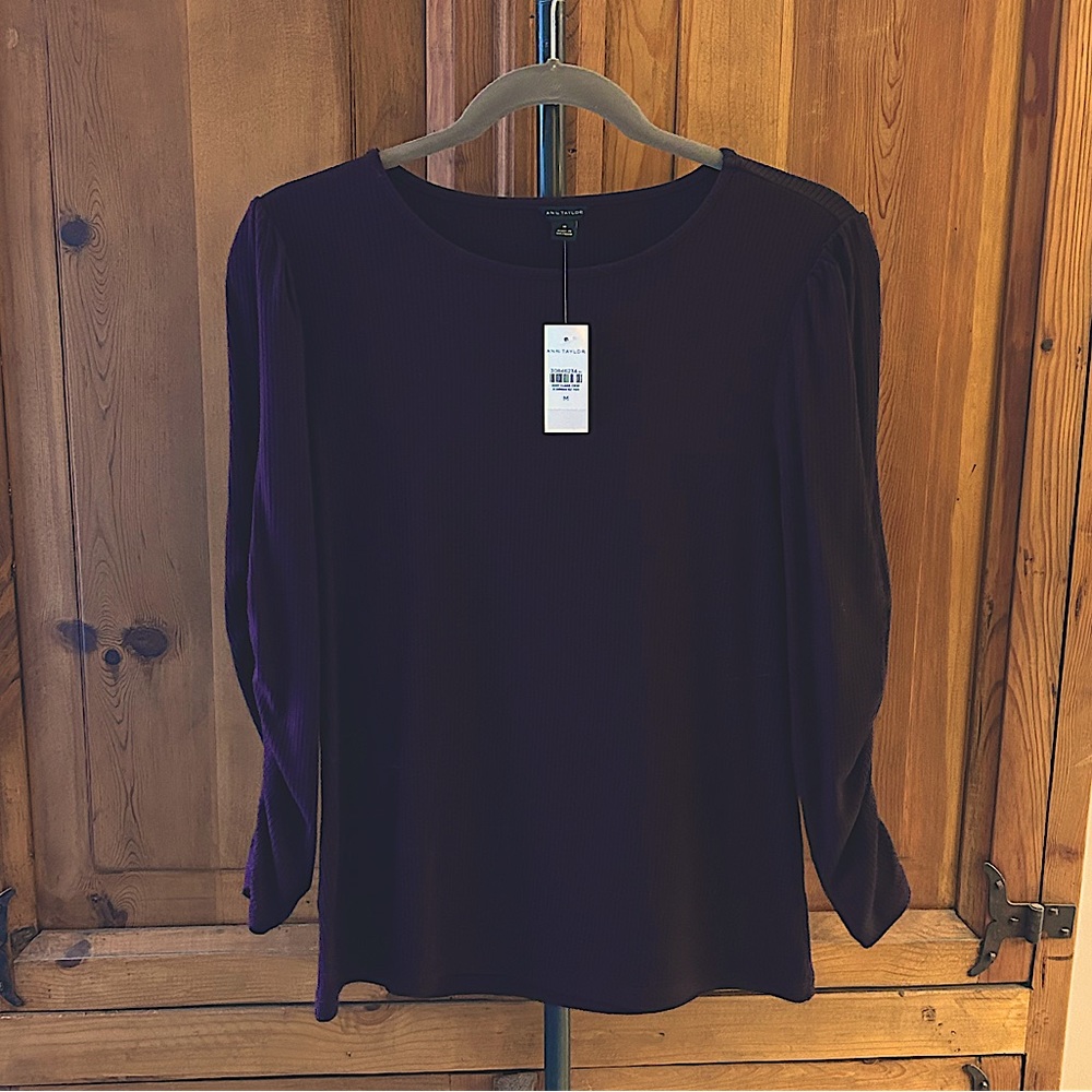 Ann Taylor Plumb Ribbed Long-sleeve Top